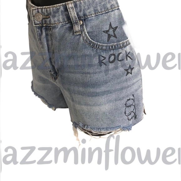 Playboy blue jeans shredded distressed hem bunny logo denim shorts size 11 new‎ - Picture 8 of 16